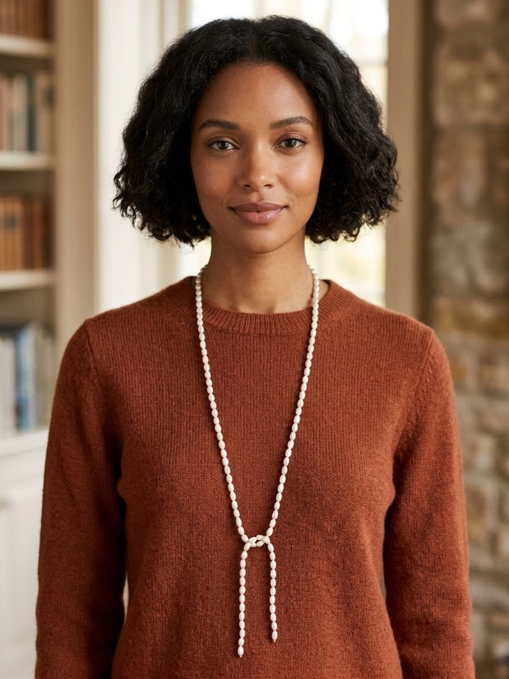 Freshwater Knotted Pearl Lariat Necklace